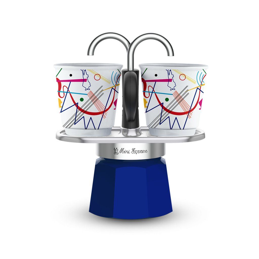 Bialetti Mini Express Kandinsky Blu e Argento per 2 Tazze