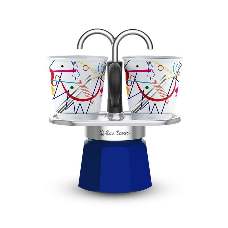 Bialetti Mini Express Kandinsky Blu e Argento per 2 Tazze