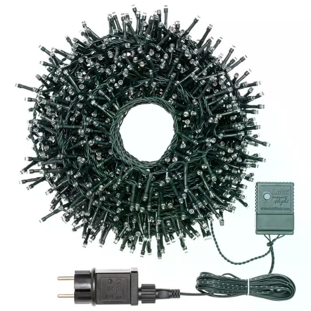 LOTTI IMPORTEX Lotti 34808 Catena Nastro Minicluster 1000 LED Bianco Caldo 5mm 8 Giochi Timer 20,5 m colore Verde