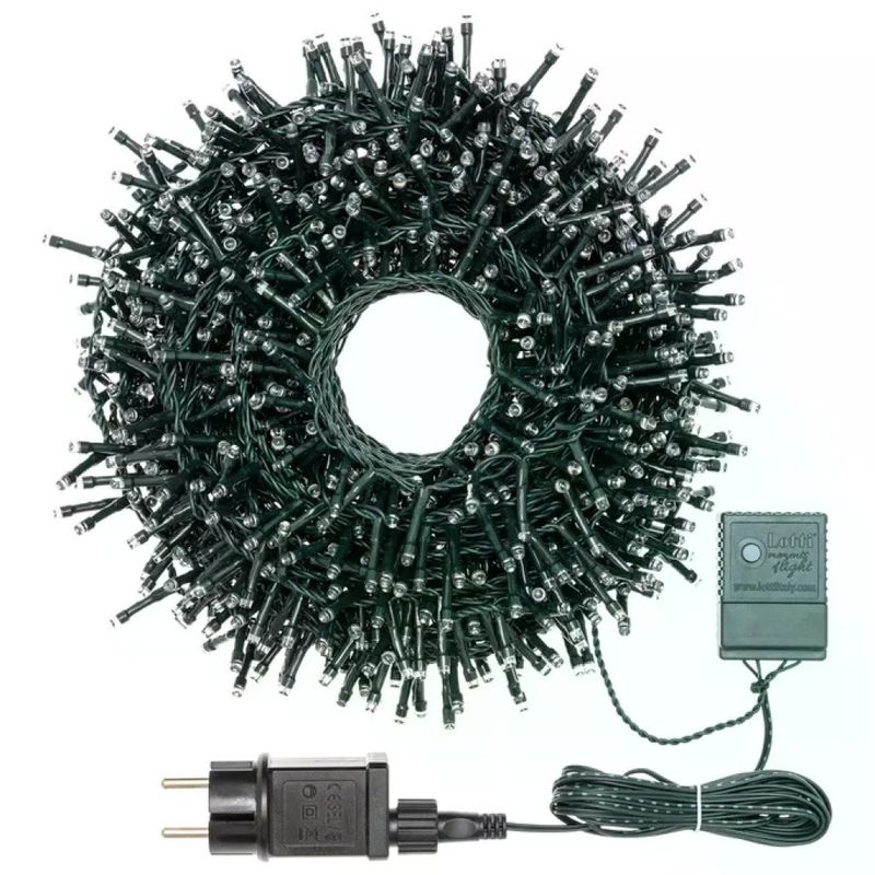 LOTTI IMPORTEX Lotti 34808 Catena Nastro Minicluster 1000 LED Bianco Caldo 5mm 8 Giochi Timer 20,5 m colore Verde