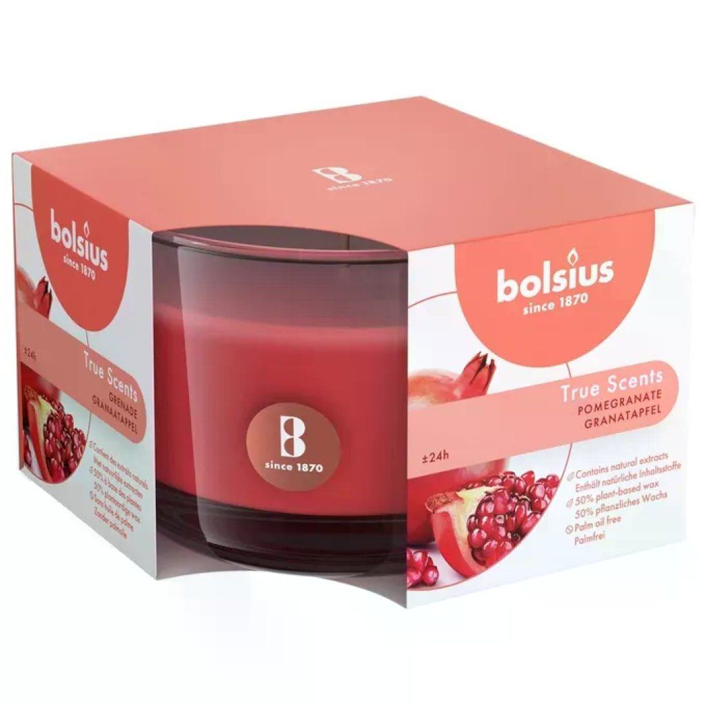 Bolsius True Scents Candela Profumata al Melograno, Bicchiere Rosso, 24h