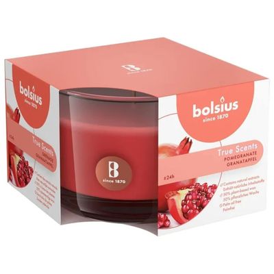 Bolsius True Scents Candela Profumata al Melograno in Bicchiere Rosso, 24 ore