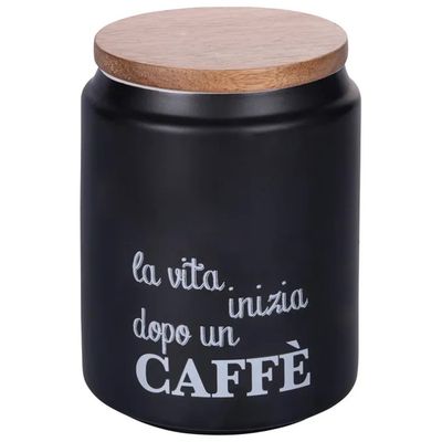 VDE TIVOLI 1996 Barattolo per Caffè in Gres Nero da 850 ml con Coperchio in Bambù