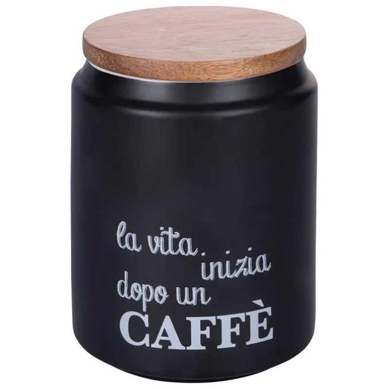 VDE TIVOLI 1996 Barattolo per Caffè in Gres Nero da 850 ml con Coperchio in Bambù