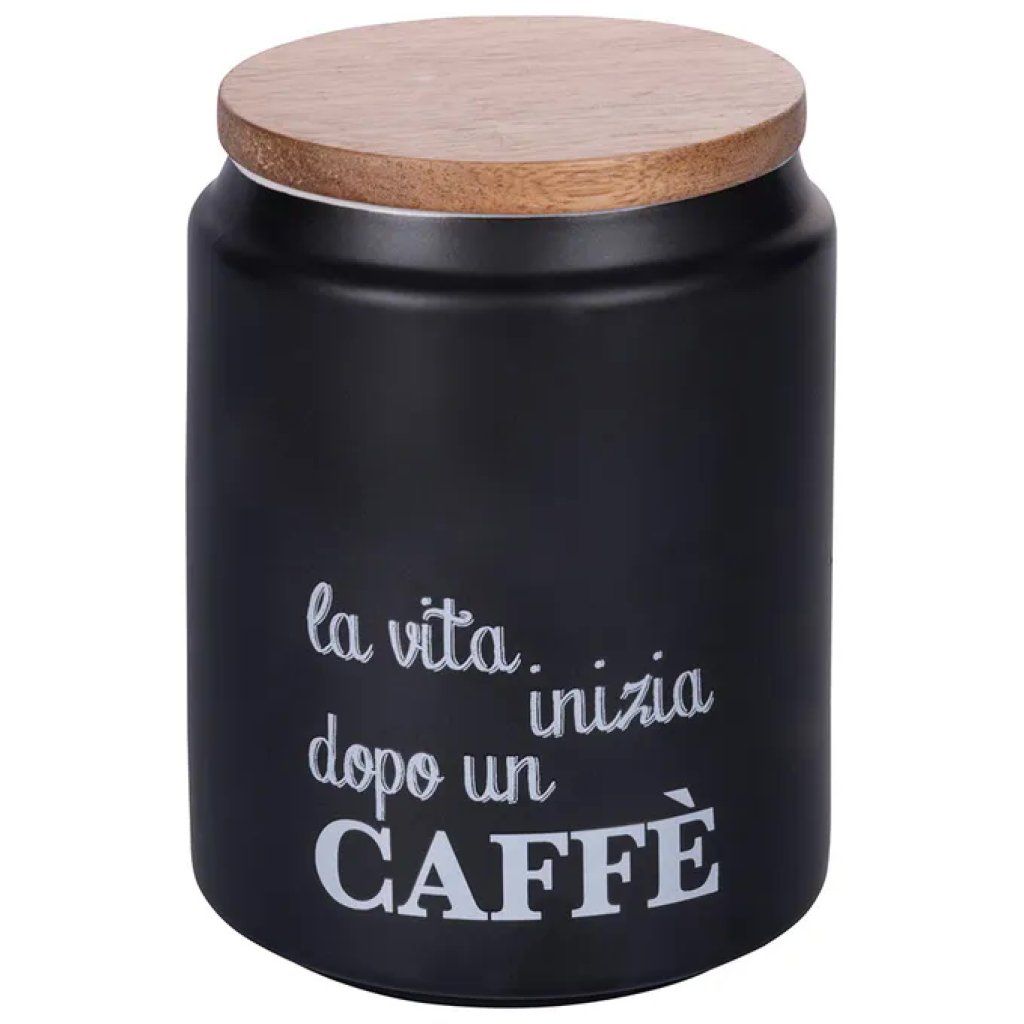 VDE TIVOLI 1996 Barattolo per Caffè in Gres Nero con Coperchio in Bambù, 850 ml – VDE TIVOLI 1996