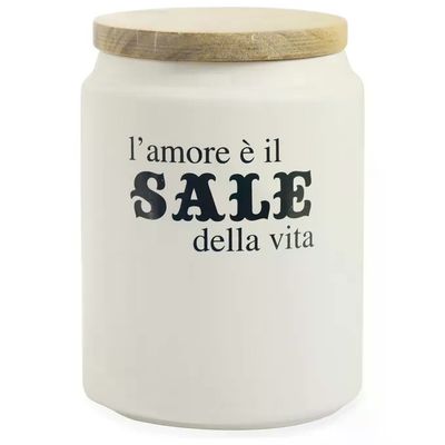 VDE TIVOLI 1996 Barattolo Sale in Gres Bianco con Coperchio in Bambù, 850 ml