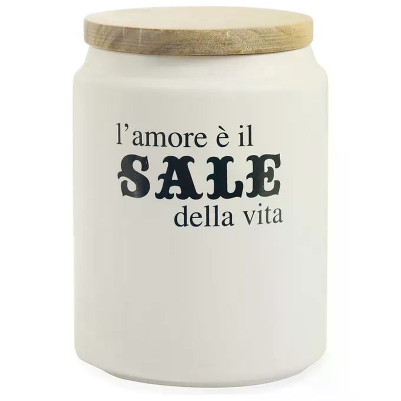VDE TIVOLI 1996 Barattolo Sale in Gres Bianco con Coperchio in Bambù, 850 ml