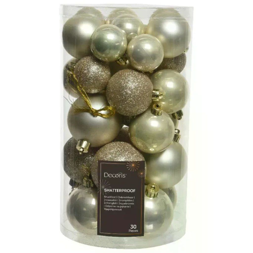 AMICASA Decoris JNS446986 – Set 30 Palline di Natale Color Perla, 4–6 cm AMICASA Decoris JNS446986 – Set 30 Palline di Natale Color Perla, 4–6 cm
