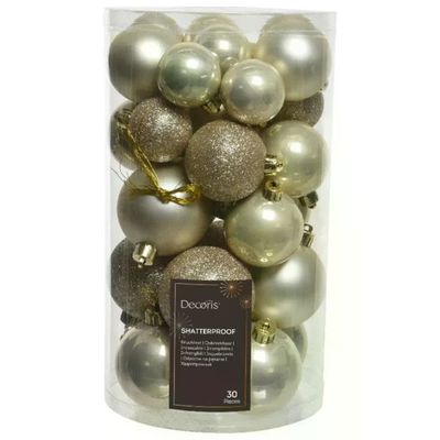 AMICASA Decoris JNS446986 – Set 30 Palline di Natale Color Perla, 4–6 cm AMICASA Decoris JNS446986 – Set 30 Palline di Natale Color Perla, 4–6 cm