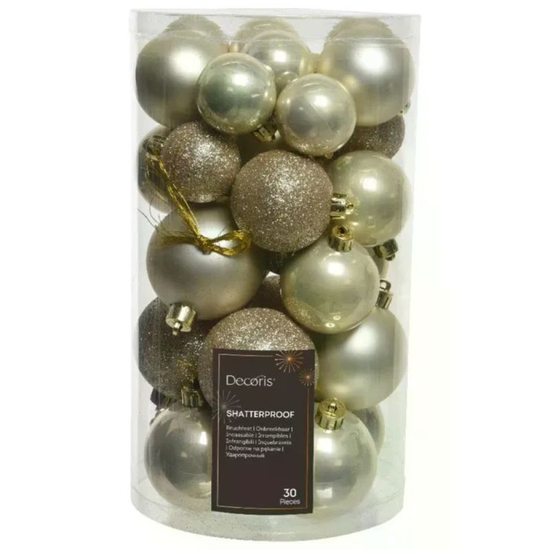 AMICASA Decoris JNS446986 – Set 30 Palline di Natale Color Perla, 4–6 cm