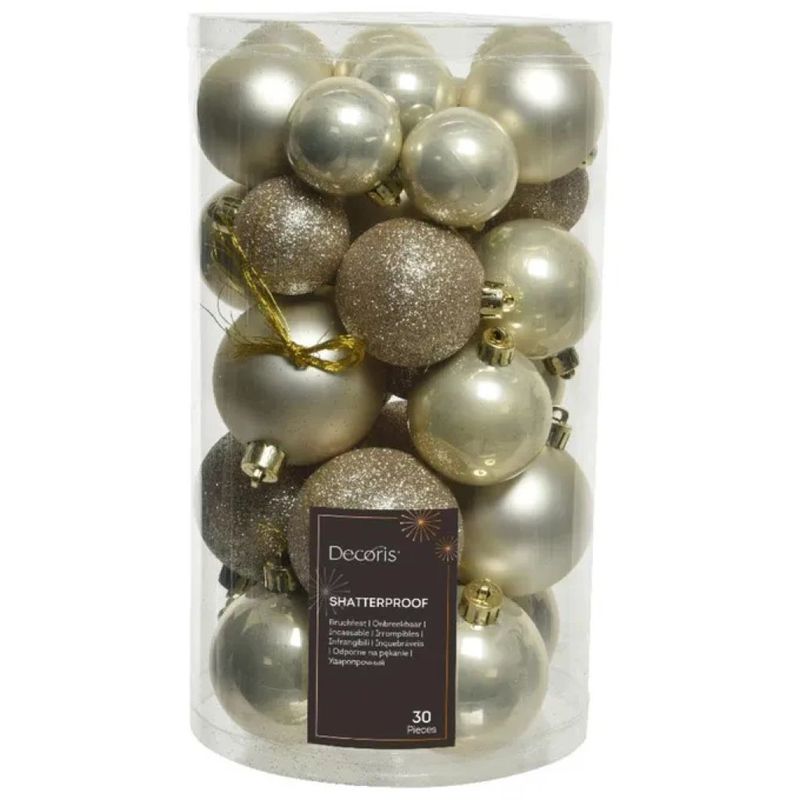 AMICASA Set 30 Palline di Natale Decoris Color Perla, 4–6 cm