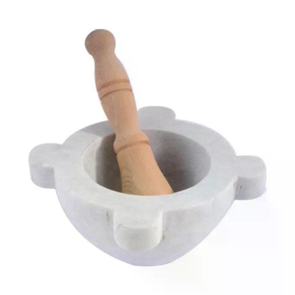 YEPPON Mortaio in Marmo di Carrara con Pestello in Legno, 7 cm
