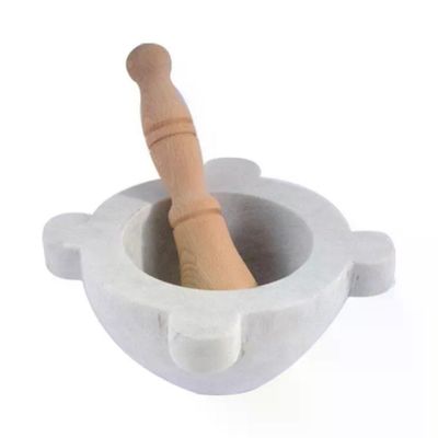 YEPPON Mortaio in Marmo di Carrara con Pestello in Legno, 7 cm