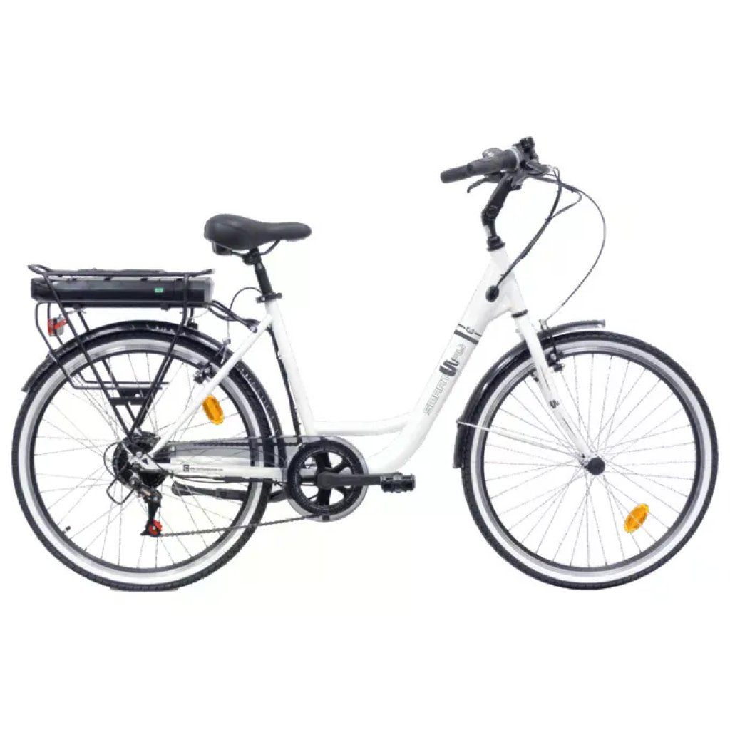 Smartway C6D4SCW bicicletta elettrica city 26 pollici acciaio motore 250W autonomia 45 km 6 rapporti Bianco