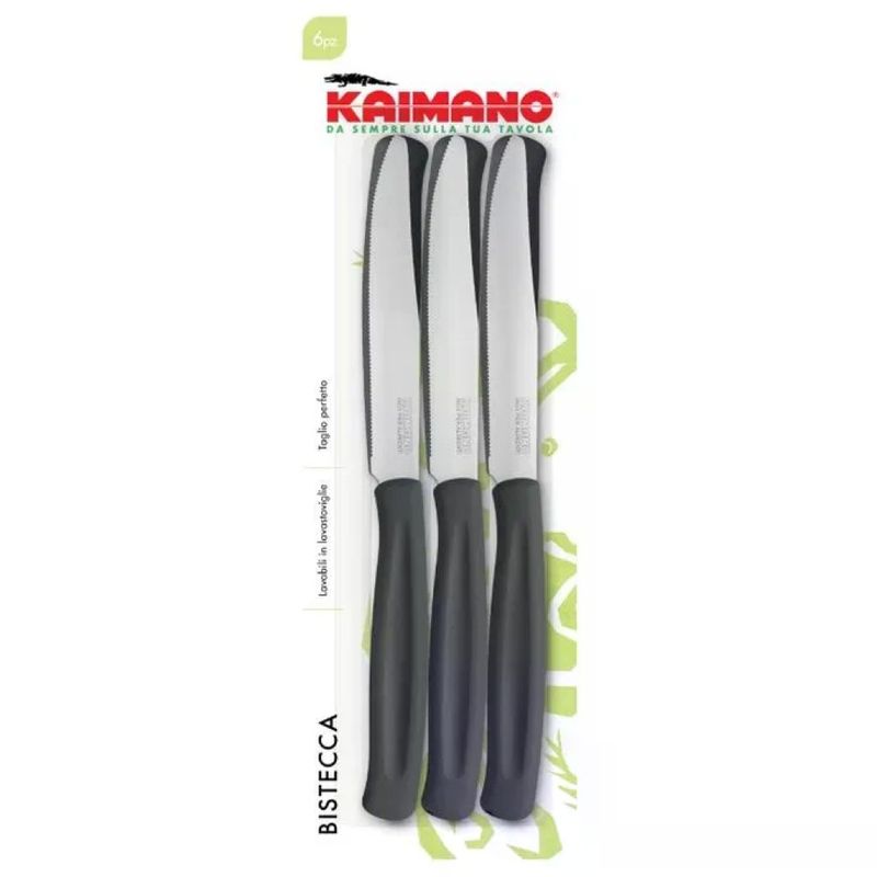 Kaimano Dinamik Set 6 Coltelli da Bistecca, Lama Seghettata 11,5 cm, Nero