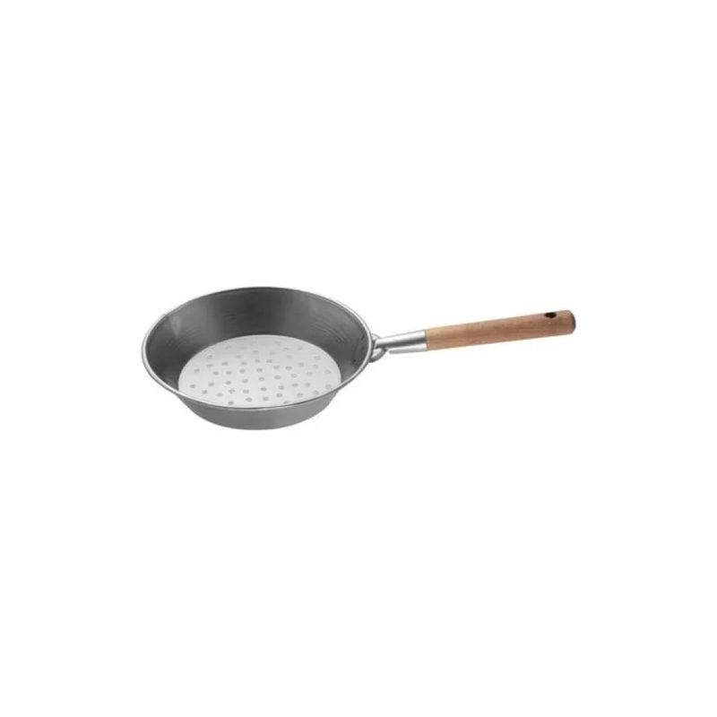 3C CASA Padella per castagne in ferro, diametro 27 cm, con manico in legno