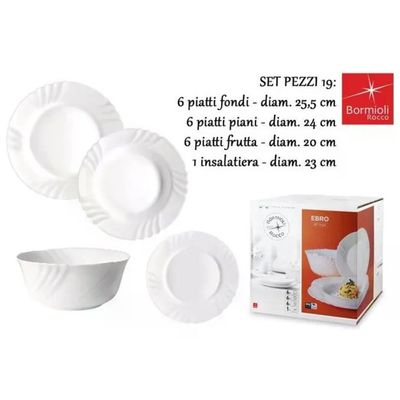 Bormioli Ebro servizio da tavola in vetro opale bianco, 19 pezzi