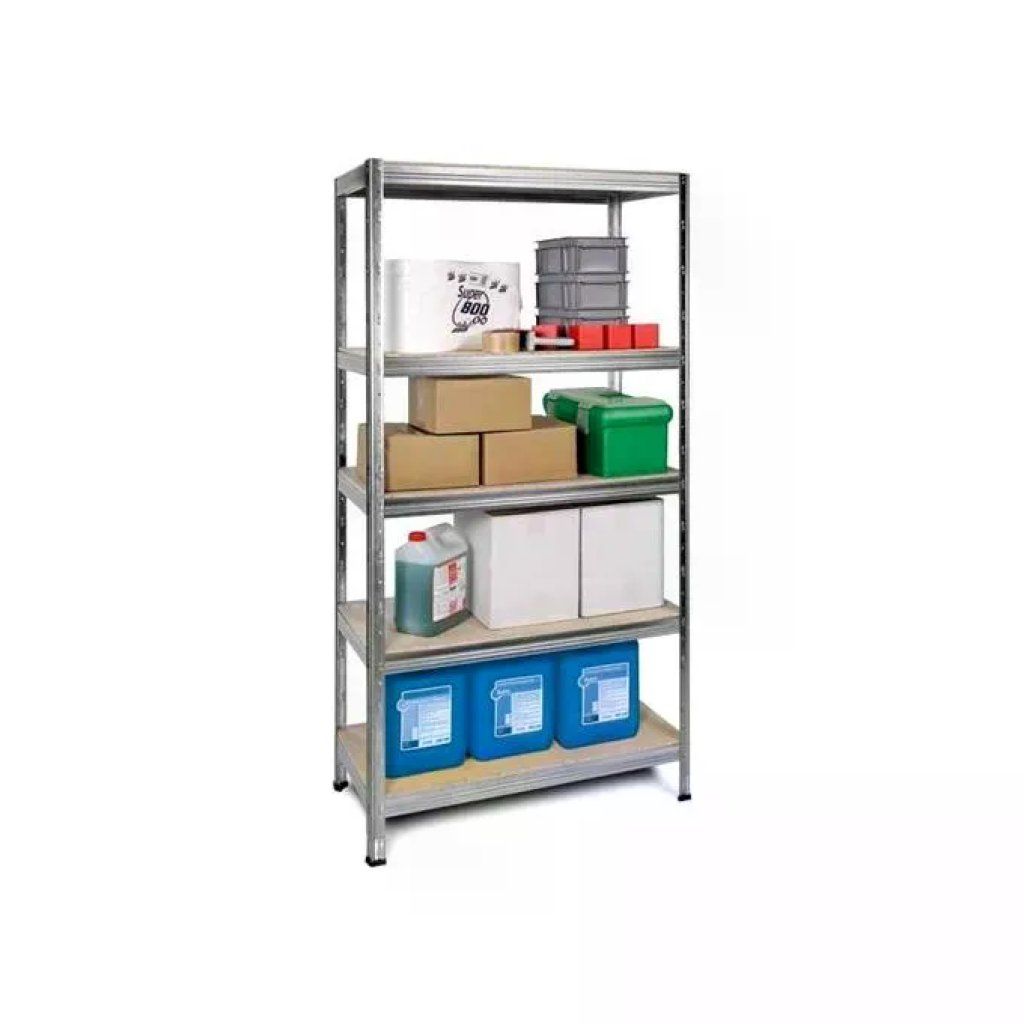 Bizzotto E600Z175 Scaffale in Acciaio Zincato, 5 Ripiani in Legno, 90 × 45 × 180 cm