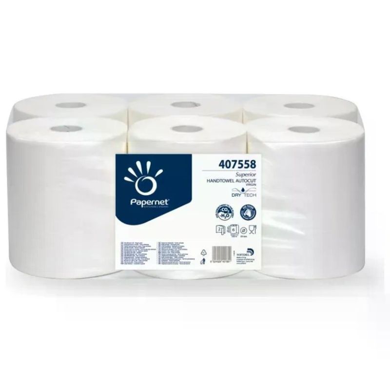 Papernet 407558 Asciugamani a Rotolo Autocut, 2 Veli, 105 m, Confezione da 6