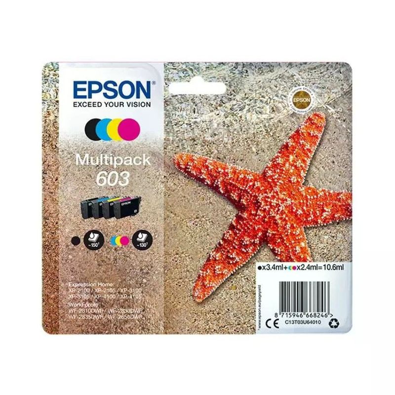Epson 603 Stella Marina Multipack Originale, 4 Cartucce Nero, Ciano, Magenta e Giallo