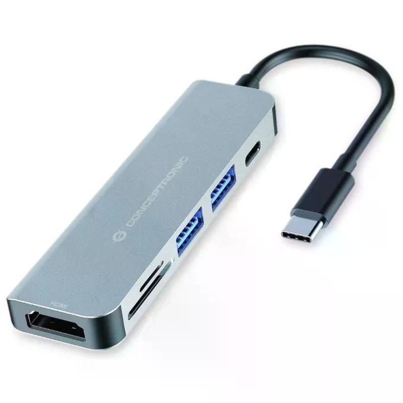 Conceptronic DONN02G Hub USB-C 6 in 1 HDMI 4K 2x USB-A 3.0 USB-C PD 60W Lettore SD microSD colore Alluminio