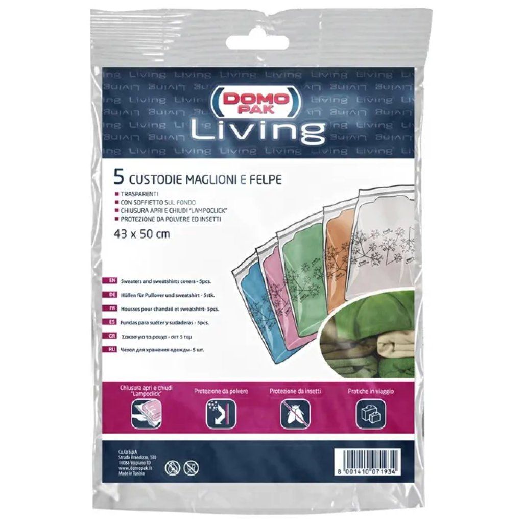 CUKI Domopak Living CUKI – 5 custodie antipolvere per maglioni e felpe, 43 x 50 cm
