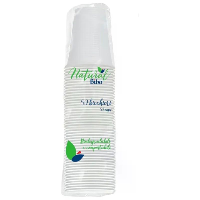 BIBO Bicchieri Biodegradabili e Compostabili, 200 ml, 50 Pezzi