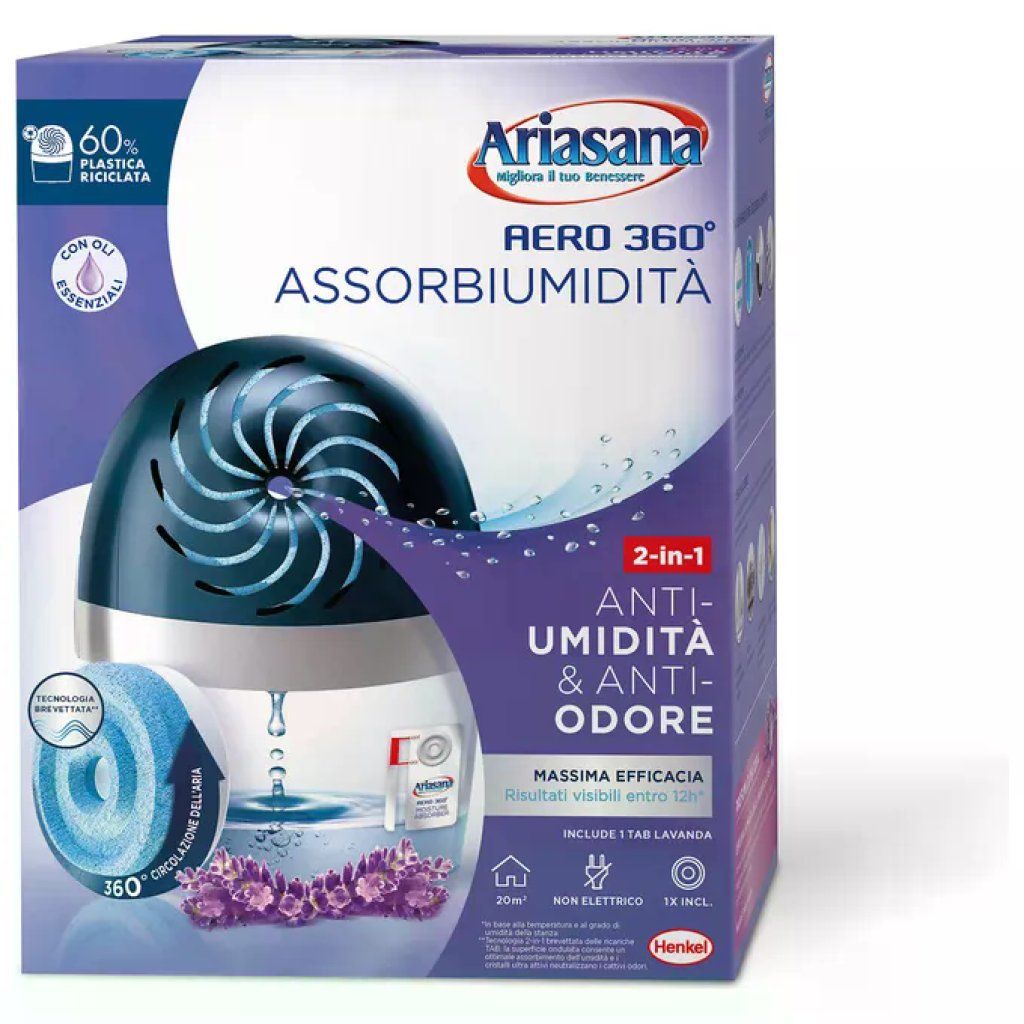 Ariasana Aero 360° Kit Assorbiumidità con Ricarica Lavanda 450 g