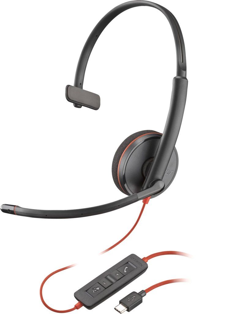 HP POLY Cuffie Monoaurali Blackwire 3210 con Connettore USB-C Adattatore USB-C-A
