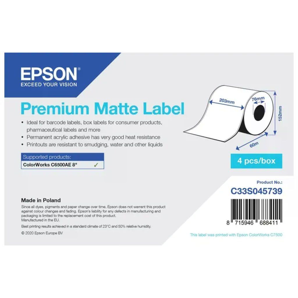 Epson Premium Matte Label Etichette Adesive Opache 203 mm x 60 m