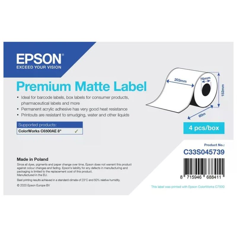 Epson Premium Matte Label Etichette Adesive Opache 203 mm x 60 m