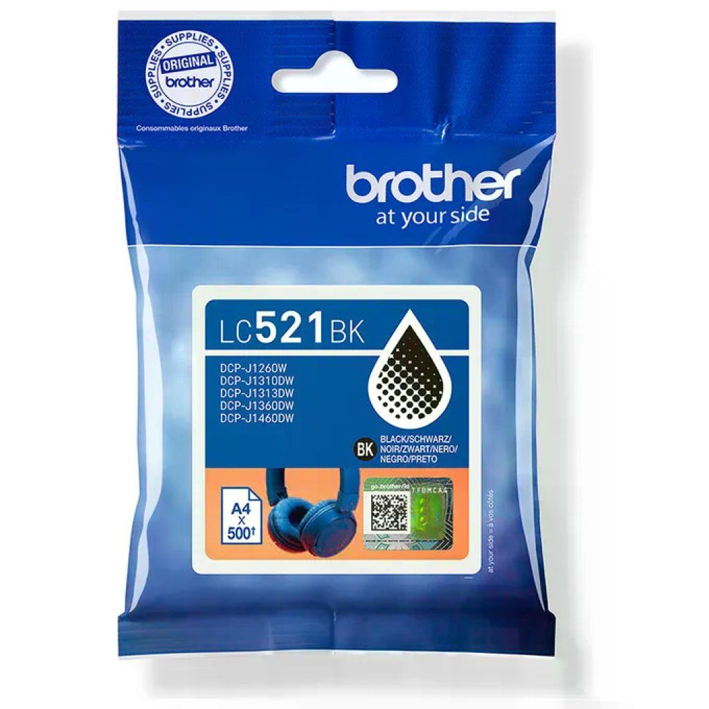 Brother LC521BK Cartuccia Inchiostro Originale 500 Pagine per DCP-J1260W DCP-J1310DW DCP-J1360DW DCP