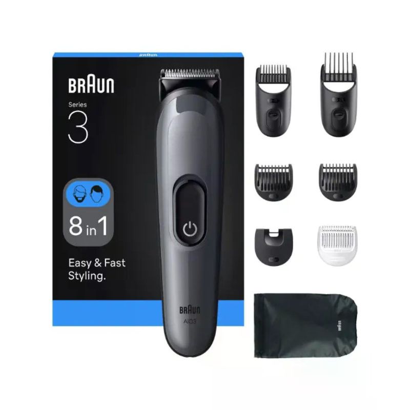 Braun AIO3540 Series 3 Regolabarba 8 in 1 14 Lunghezze autonomia 50 min uso secco e umido colore Nero