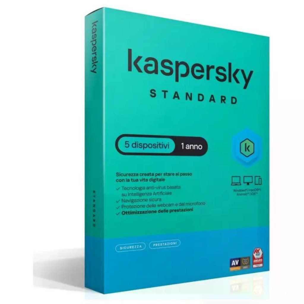 Kaspersky Standard Antivirus – 1 dispositivo, 1 anno, licenza completa, Superslimbox, italiano
