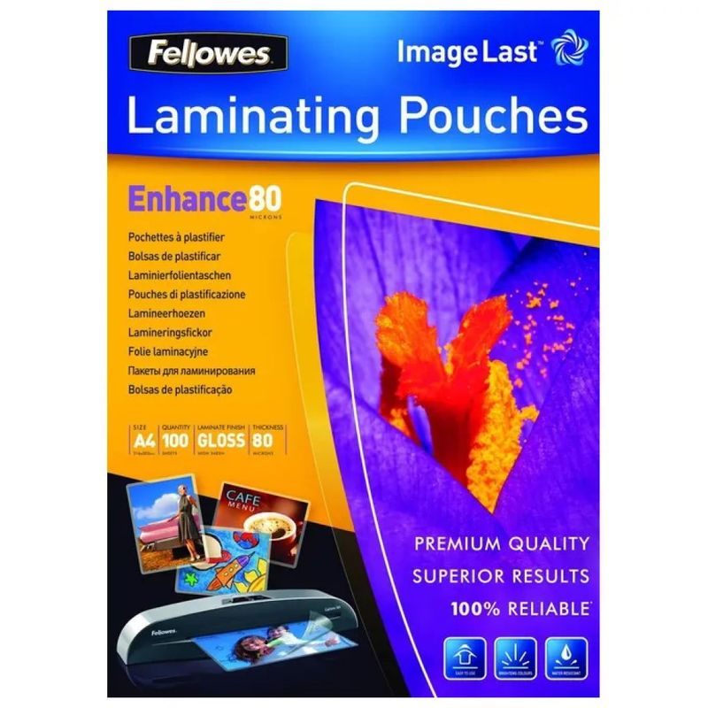 Fellowes Enhance80 Buste Plastificazione A4 Lucide, 80 Micron, 100 Pezzi