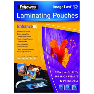 Fellowes Enhance80 – 100 buste lucide A4 per plastificazione, 80 micron Fellowes Enhance80 – 100 buste lucide A4 per plastificazione, 80 micron