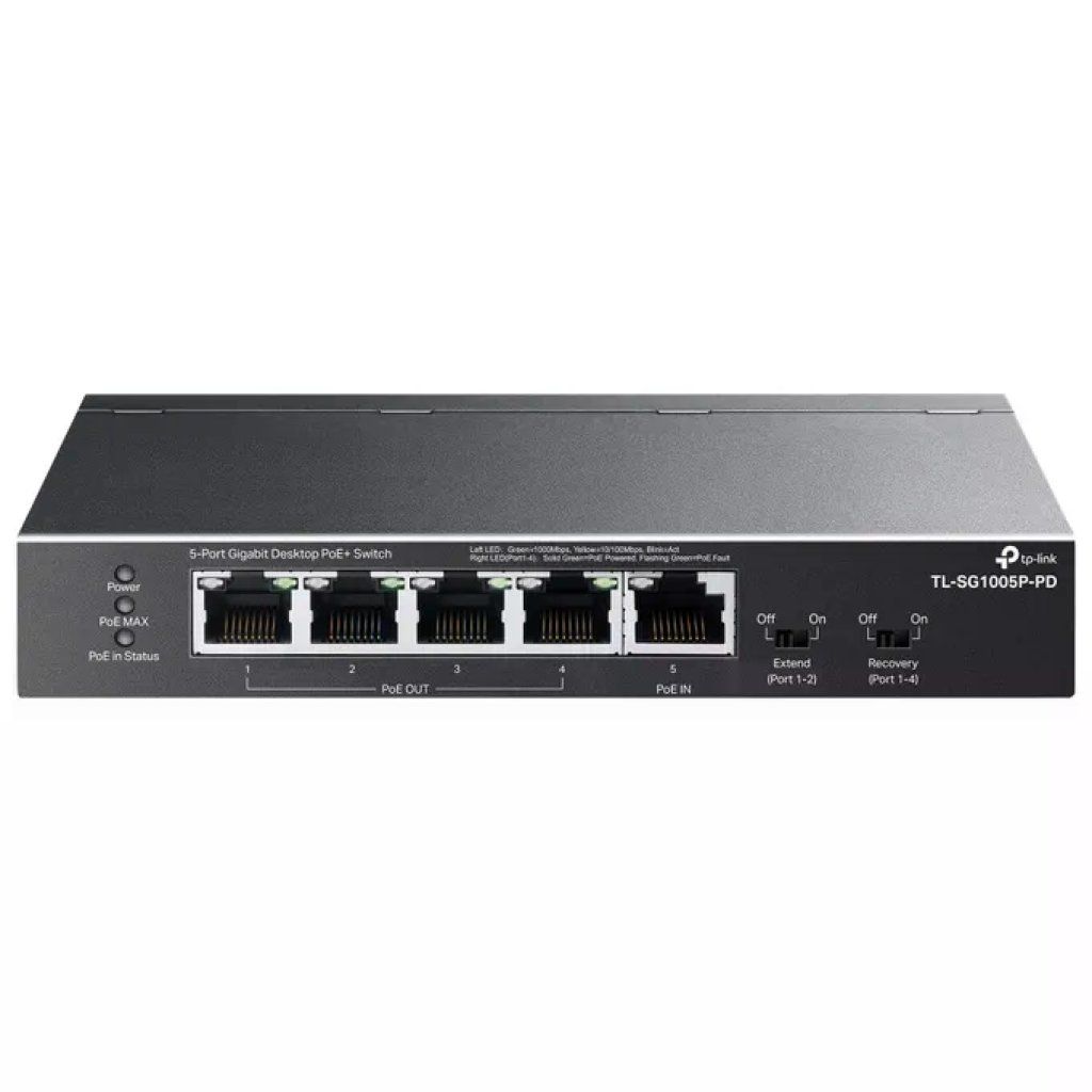 TP-Link TL-SG1005P-PD Switch Desktop 5 Porte Gigabit Ethernet PoE+ PoE++ 66W Fanless colore Nero
