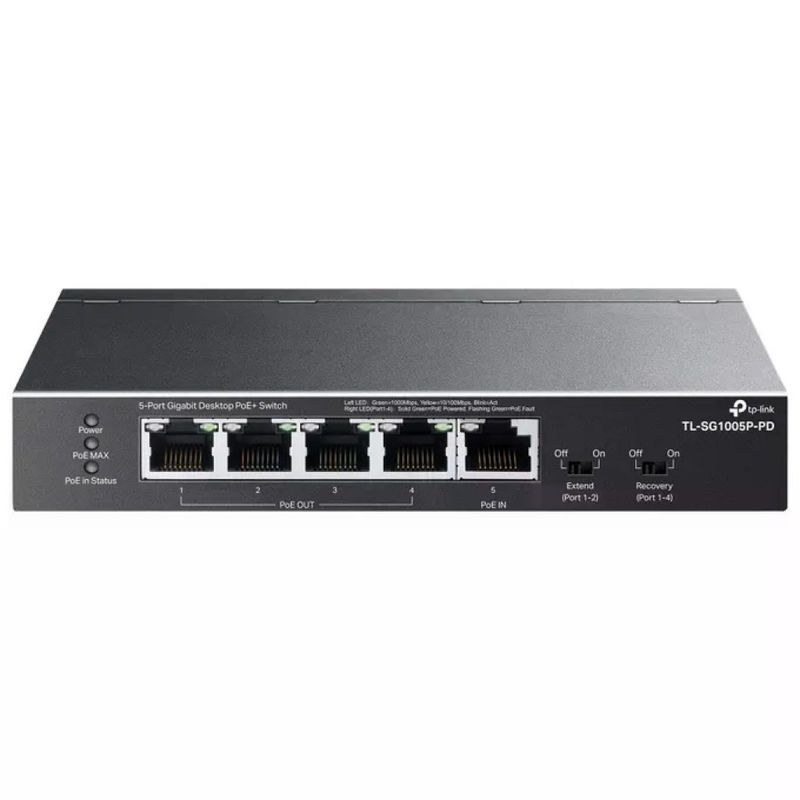TP-Link TL-SG1005P-PD Switch Desktop 5 Porte Gigabit Ethernet PoE+ PoE++ 66W Fanless colore Nero