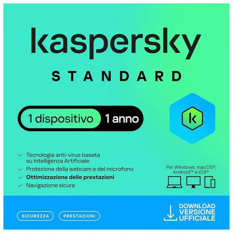 Kaspersky Standard Antivirus 1 dispositivo, licenza 1 anno