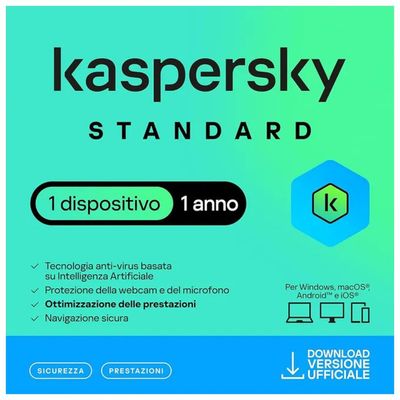 Kaspersky Standard Antivirus – 1 dispositivo, licenza 1 anno