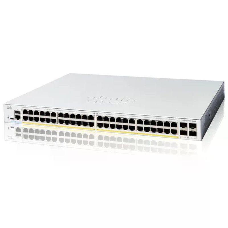 Cisco C1200-48P-4G Switch Catalyst 1200-48P-4G 48 Porte GE PoE 4x1GE SFP Montabile su Rack Bianco