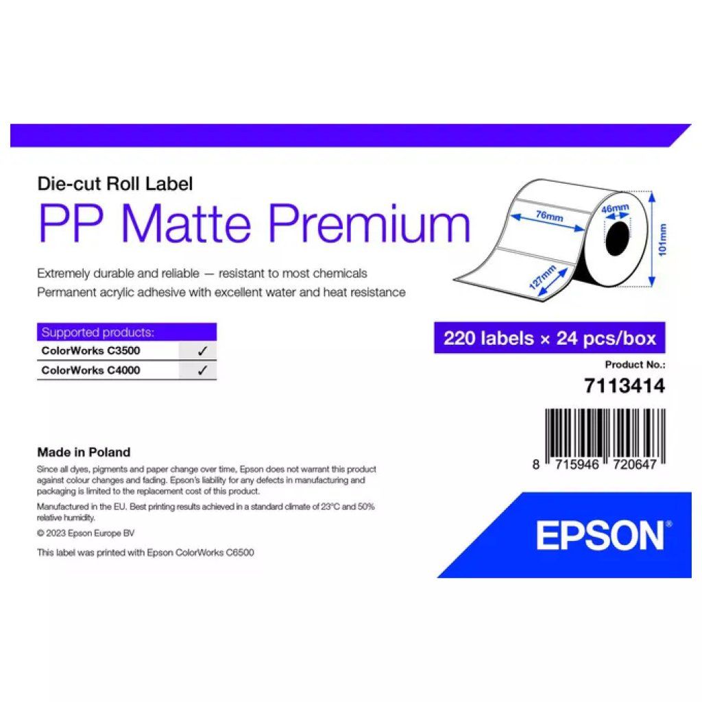 Epson 7113414 Etichetta autoadesiva 76mm x 127mm Bianco Per stampante ColorWorks C3500-C4000