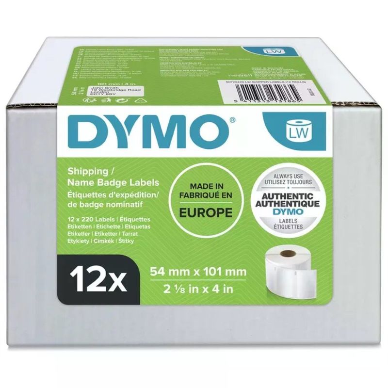 DYMO S0722420 Etichette per Spedizioni 54 × 101 mm, 12 Rotoli, 2640 Etichette
