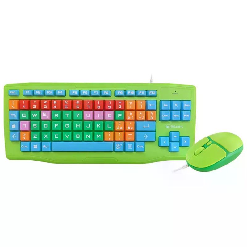 Atlantis Land Edu Kids – Tastiera USB QWERTY Italiana con Mouse, Verde
