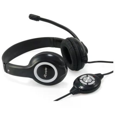 Equip 245301 Cuffie Stereo USB-A con Microfono, Cavo da 2 m, Nere