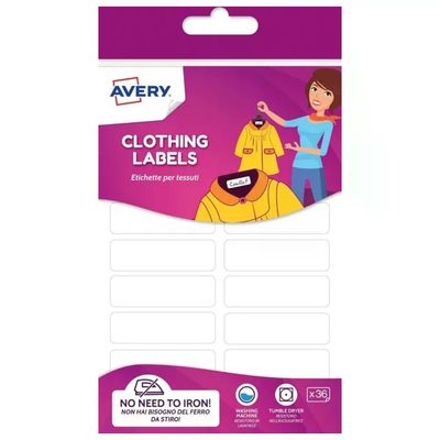 Avery ETVET36-UK – Etichette adesive bianche per tessuti, 36 pezzi Avery ETVET36-UK – Etichette adesive bianche per tessuti, 36 pezzi