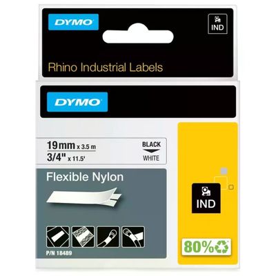 DYMO Rhino 18489 Nastro in Nylon Flessibile, 19 mm x 3,5 m, Bianco