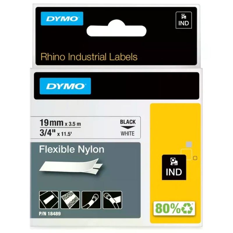 DYMO Rhino 18489 Nastro in Nylon Flessibile, 19 mm x 3,5 m, Bianco DYMO Rhino 18489 Nastro in Nylon Flessibile, 19 mm x 3,5 m, Bianco
