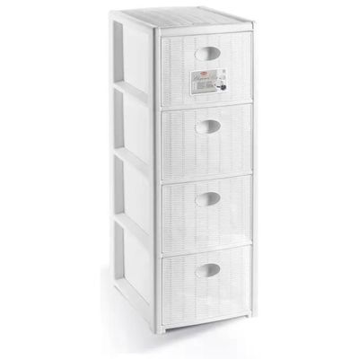 Stefanplast Elegance Slim Cassettiera a 4 Cassetti Effetto Rattan, Bianca, 30 × 40 × 80 cm