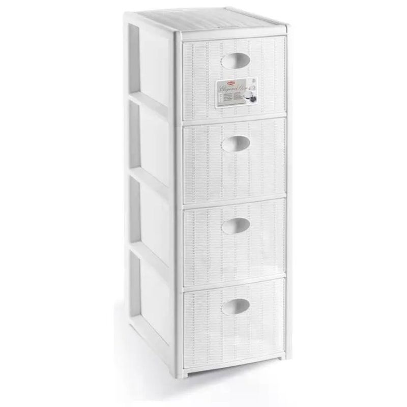 Stefanplast Elegance Slim Cassettiera a 4 Cassetti Effetto Rattan, Bianca, 30 × 40 × 80 cm